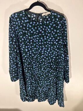 LOFT Black Dress with Blue and Green Floral Print with Pockets